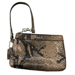 Coach Soho Embossed Exotic Madison Wristlet Leather Black And Tan